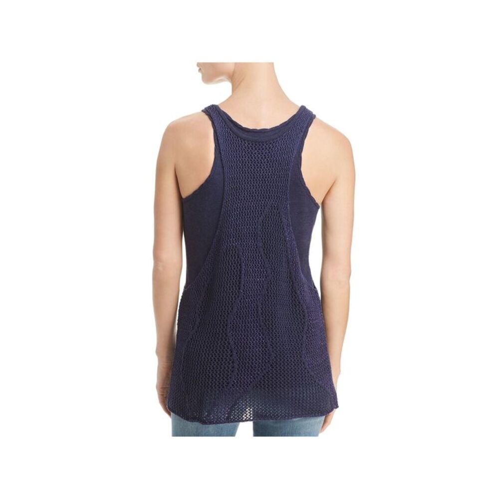 DONNA KARAN Womens Navy Textured Layered Sleeveless Scoop Neck Tank Top S - Picture 2 of 2